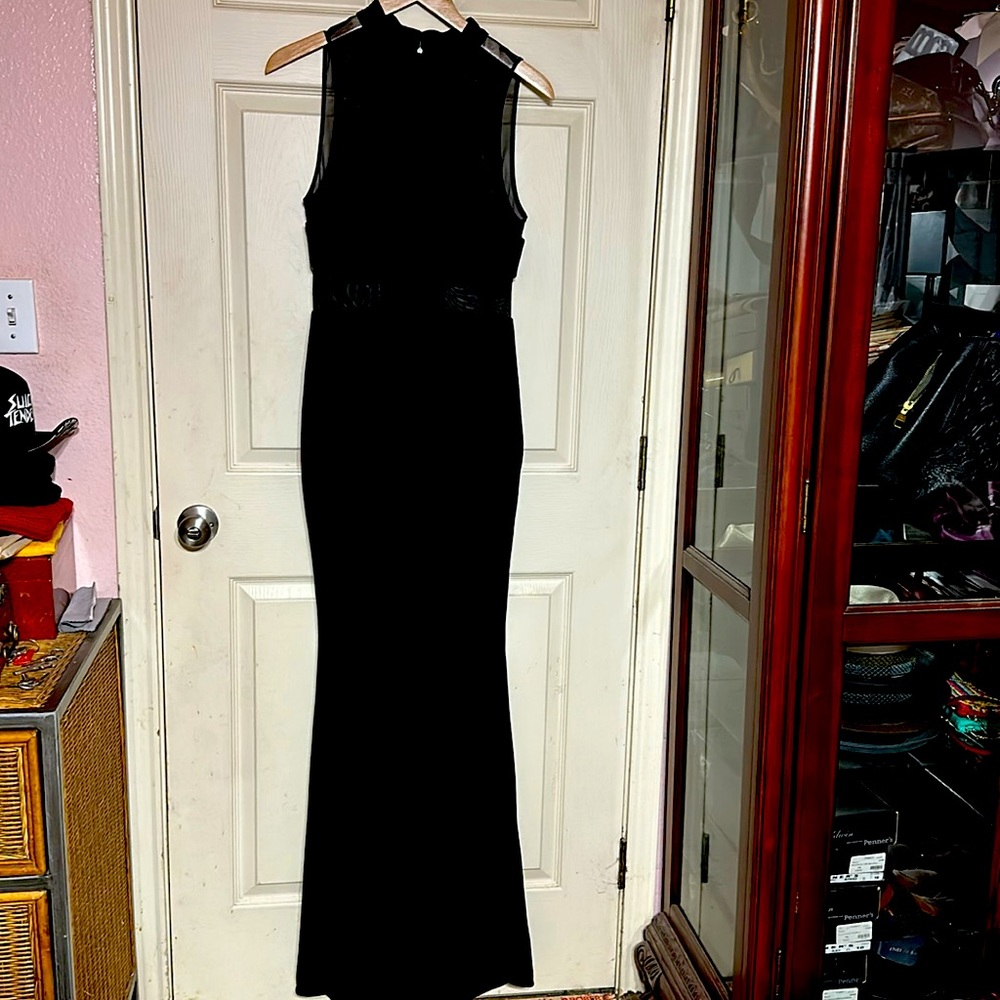 Black halter style velvet, and mesh size 12, Betsy and Adam evening dress